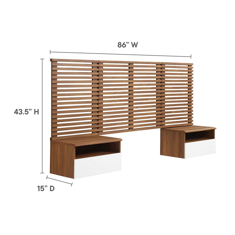 Modway Render Modern Wood Twin Headboard and Nightstands in Walnut