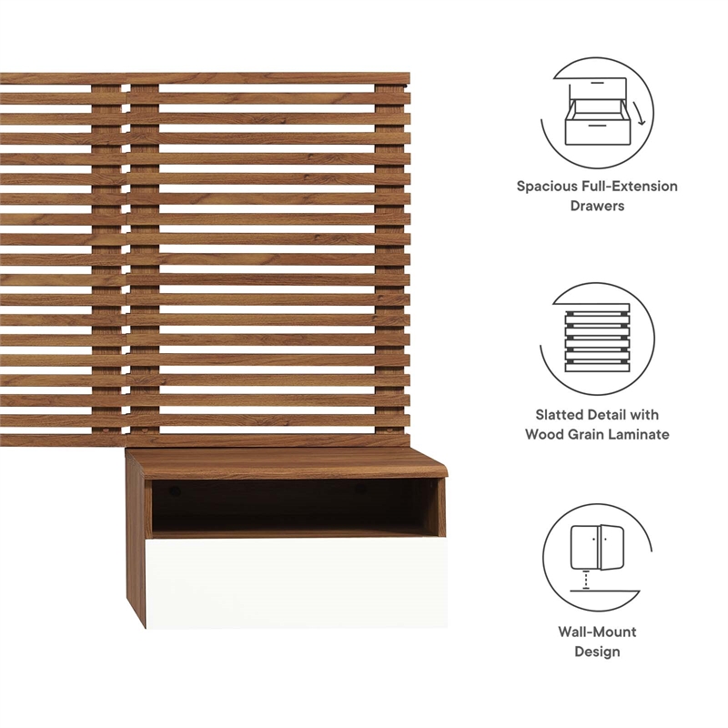 Modway Render Modern Wood Twin Headboard and Nightstands in Walnut