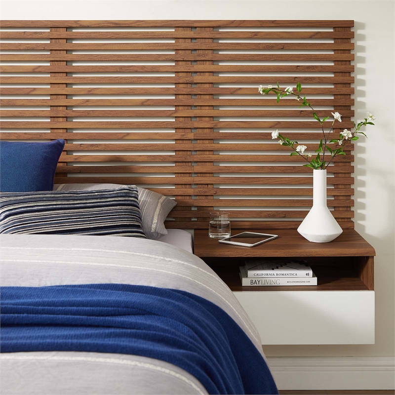 Modway Render Modern Wood Twin Headboard and Nightstands in Walnut