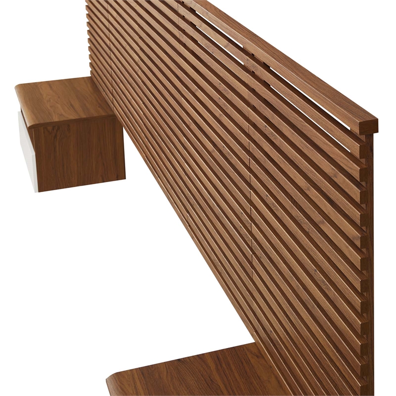 Modway Render Modern Wood Queen Headboard and Nightstands in Walnut
