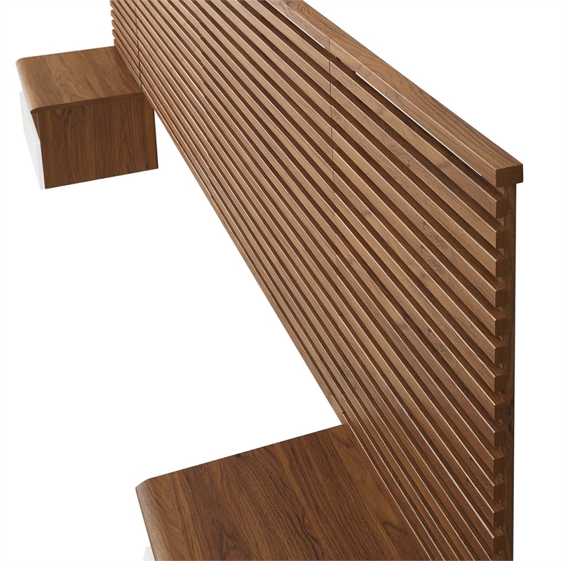 Modway Render Modern Wood King Headboard and Nightstands in Walnut