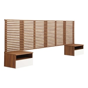 Modway Render Modern Wood King Headboard and Nightstands in Walnut