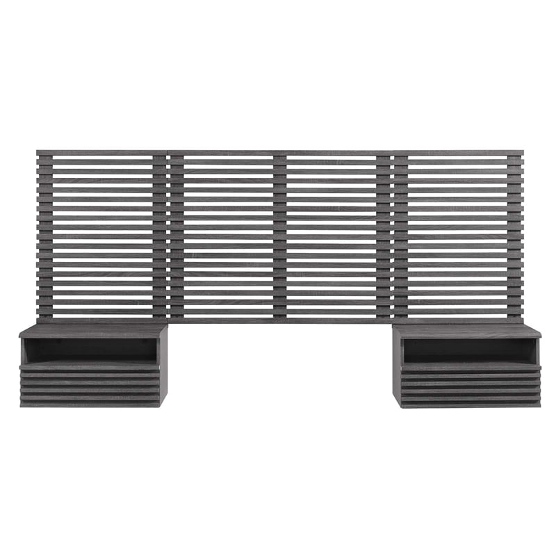 Modway Render Modern Wood Twin Headboard and Nightstands in Charcoal