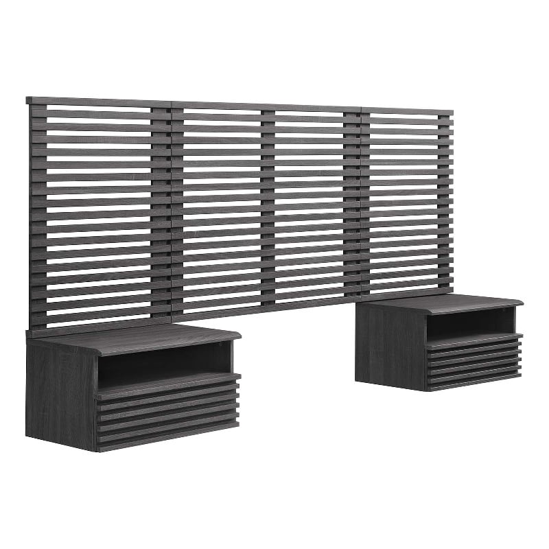 Modway Render Modern Wood Twin Headboard and Nightstands in Charcoal