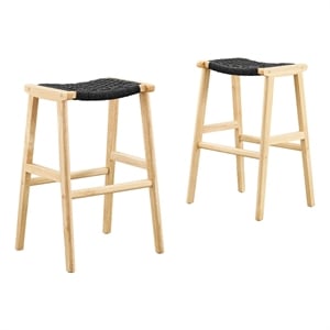 Modway Saoirse 29.5&quot Fabric & Wood Bar Stool in Black/Natural (Set of 2)