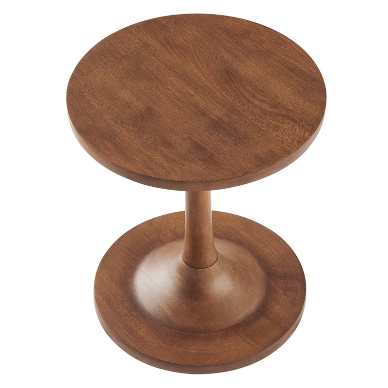 Modway Lina Round Wood Side Table with Tapered Pedestal Base in Walnut