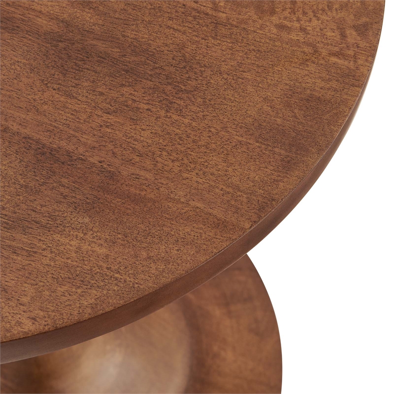 Modway Lina Round Wood Side Table with Tapered Pedestal Base in Walnut