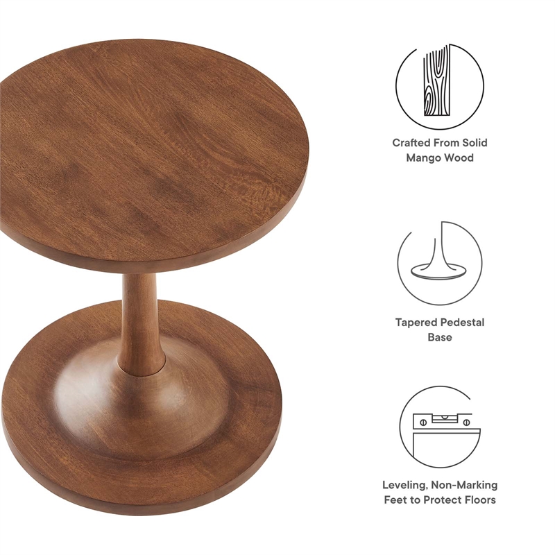 Modway Lina Round Wood Side Table with Tapered Pedestal Base in Walnut