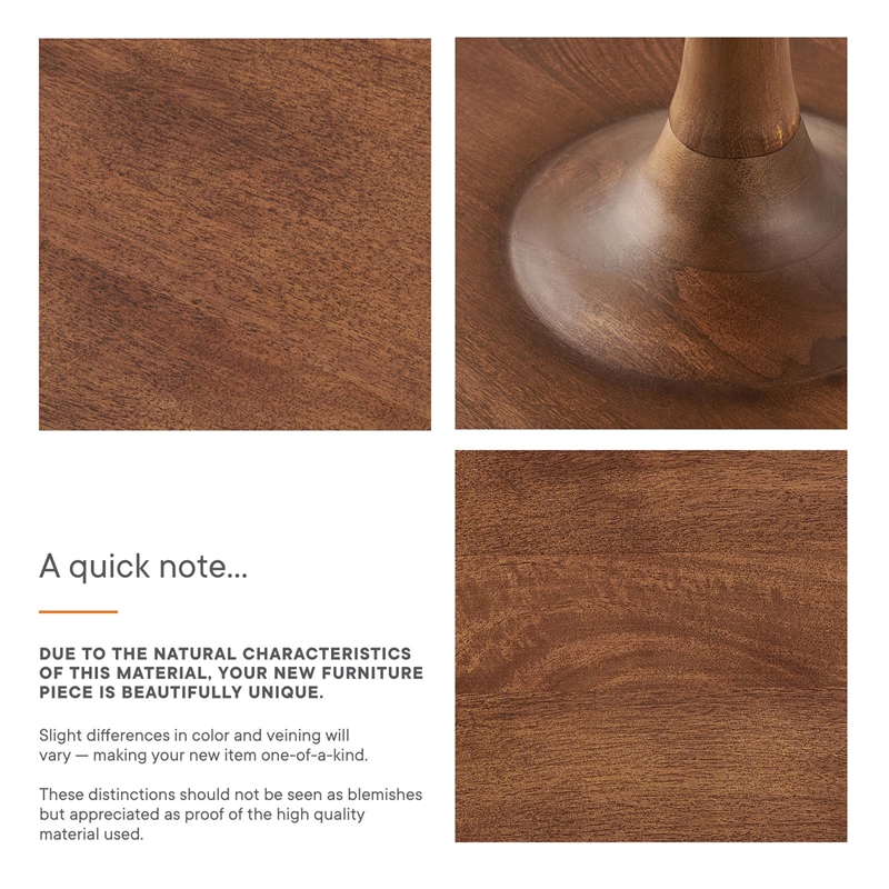 Modway Lina Round Wood Side Table with Tapered Pedestal Base in Walnut