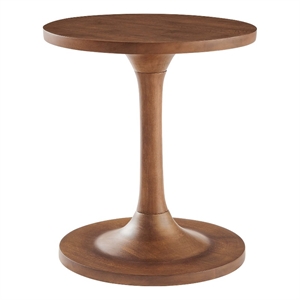 Modway Lina Round Wood Side Table with Tapered Pedestal Base in Walnut