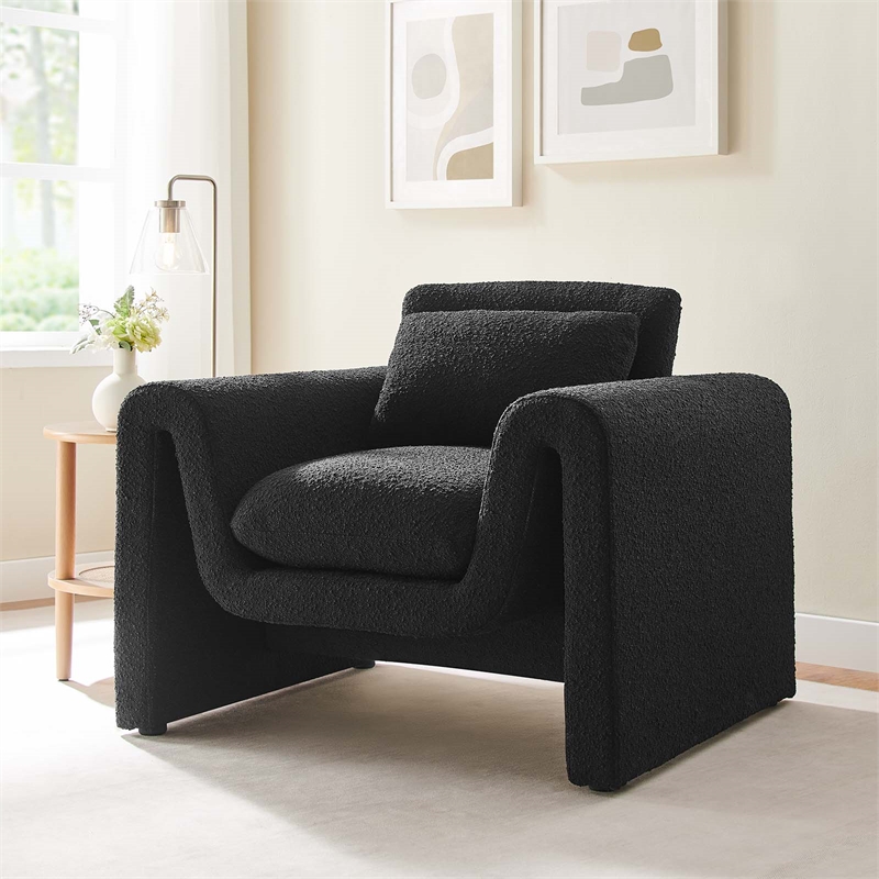 Modway Waverly Upholstered Modern Boucle Fabric Armchair in Black