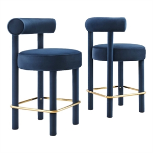 Modway Toulouse 26&quot Velvet Fabric Counter Stool in Midnight Blue/Gold (Set of 2)
