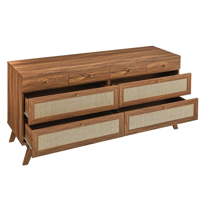 Modway Soma Rattan Weave/Engineered Wood 8-Drawer Bedroom Dresser in Walnut
