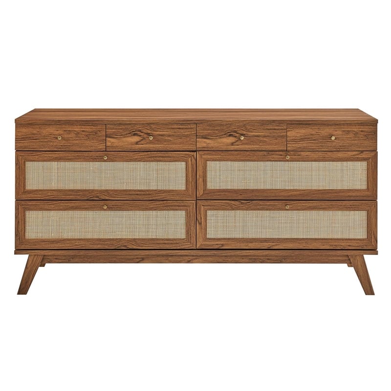 Modway Soma Rattan Weave/Engineered Wood 8-Drawer Bedroom Dresser in Walnut