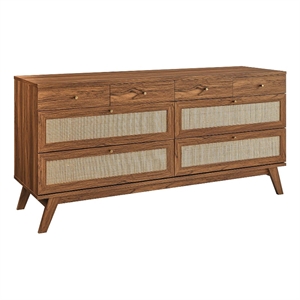 modway soma rattan weave/engineered wood 8-drawer bedroom dresser in walnut