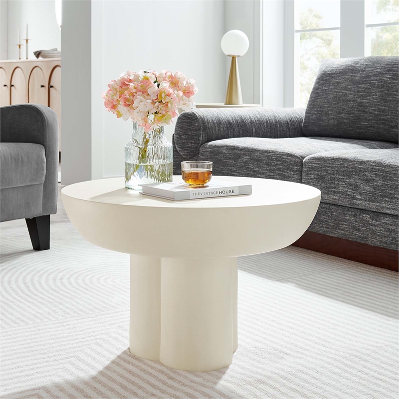 Caspian Round Concrete Coffee Table in White
