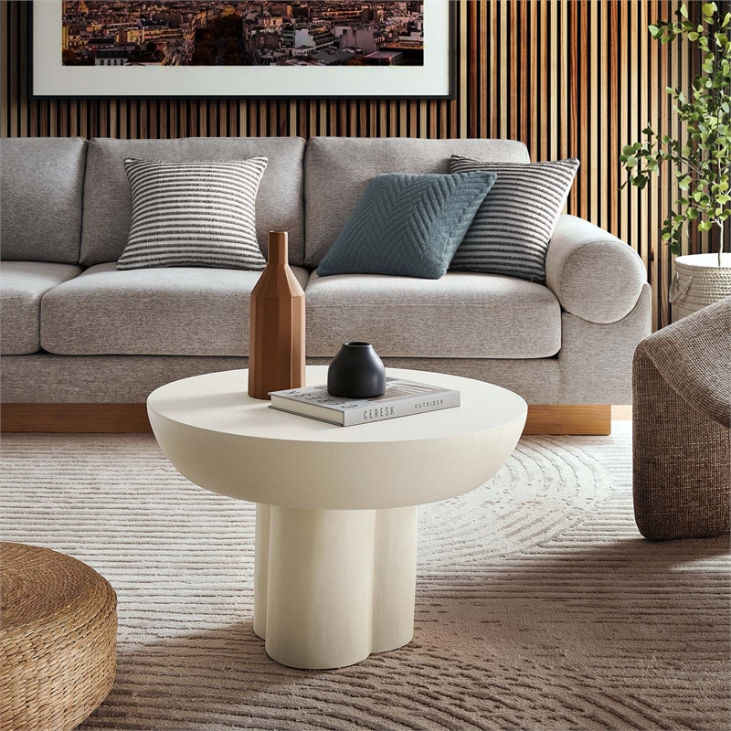 Caspian Round Concrete Coffee Table in White