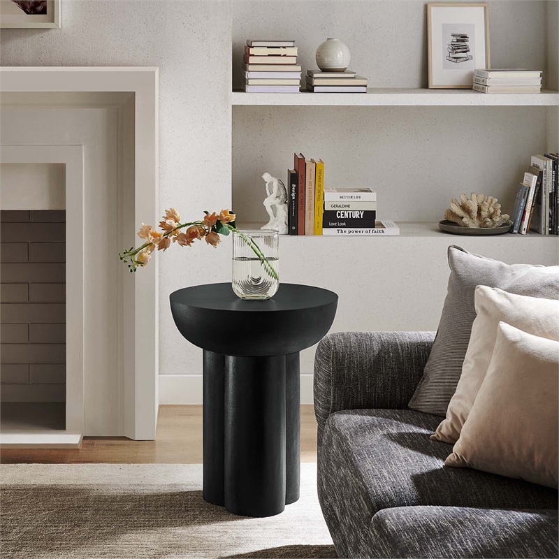 Caspian Round Concrete Side Table in Black