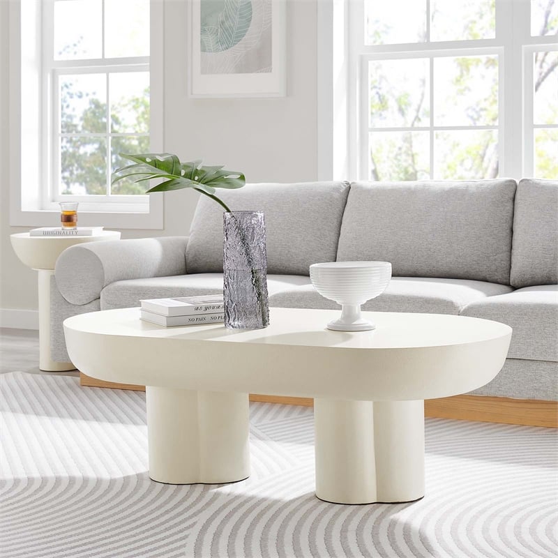 Caspian Oval Concrete Coffee Table in White