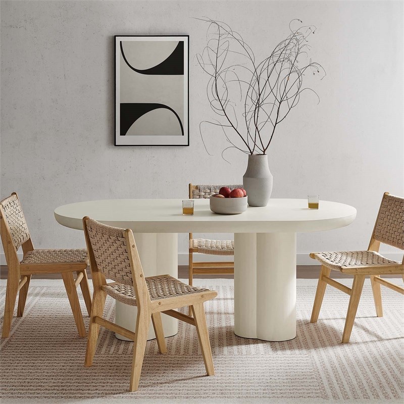 caspian 72&quot oval concrete dining table in white