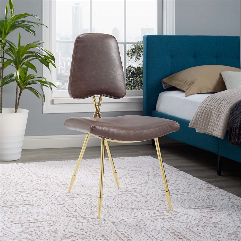 Ponder Antique Faux Leather Dining Side Chair in Brown