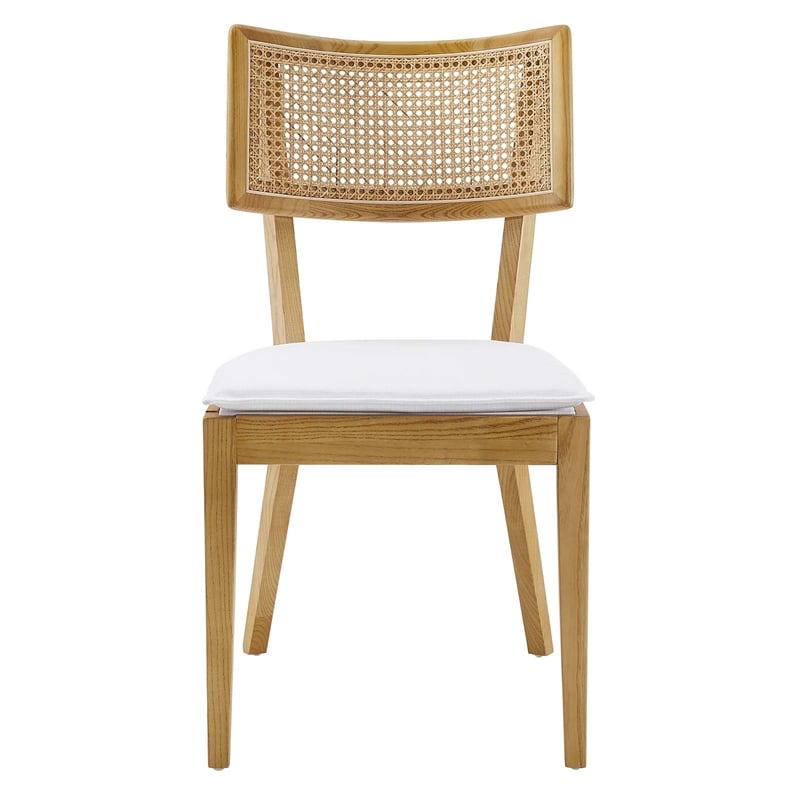 Caledonia Fabric Upholstered Wood Dining Chair Set of 2 in Natural White