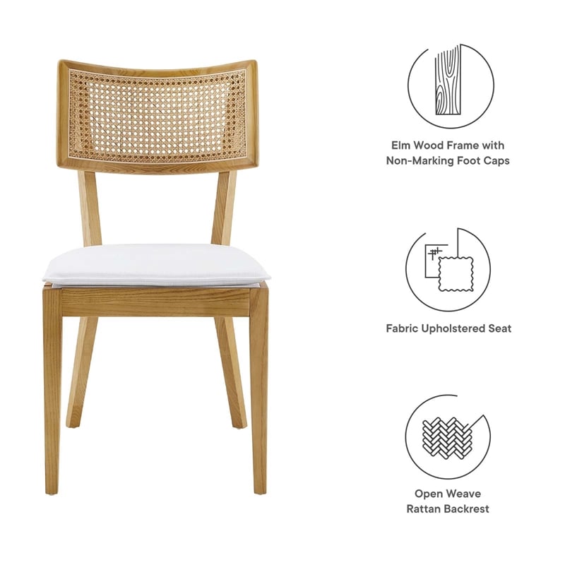 Caledonia Fabric Upholstered Wood Dining Chair Set of 2 in Natural White