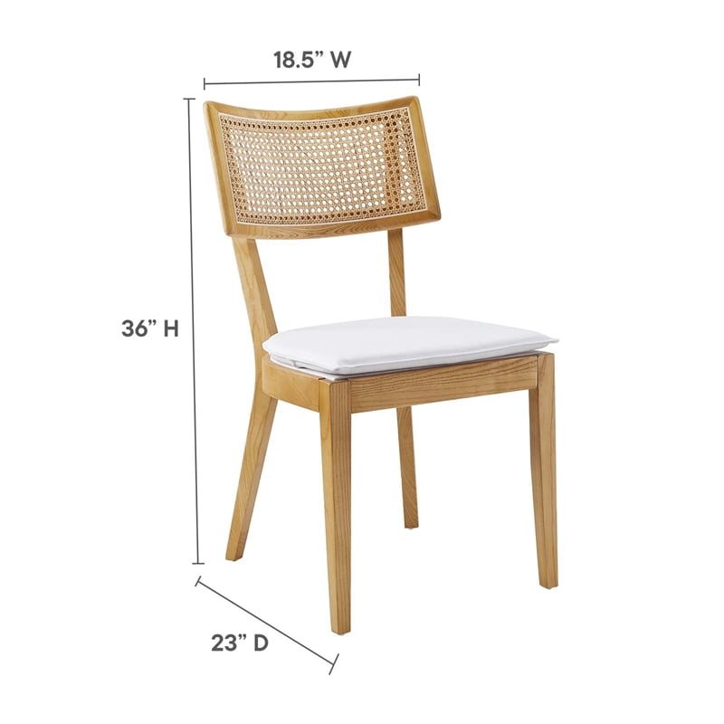 Caledonia Fabric Upholstered Wood Dining Chair Set of 2 in Natural White