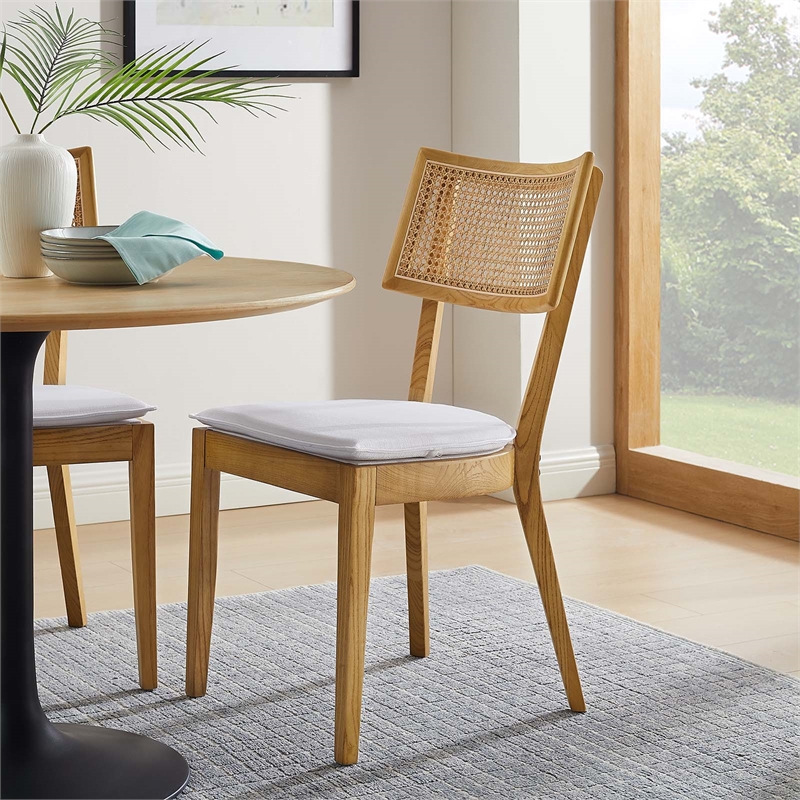 Caledonia Fabric Upholstered Wood Dining Chair Set of 2 in Natural White