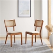 Caledonia Fabric Upholstered Wood Dining Chair Set of 2 in Walnut Beige