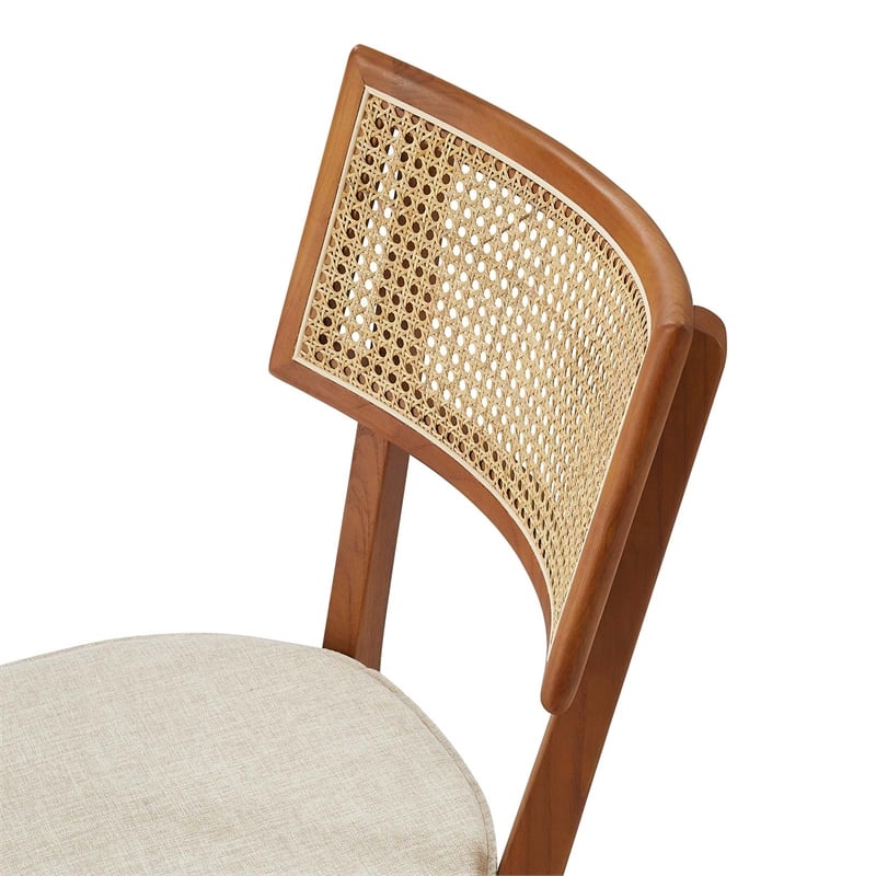 Caledonia Fabric Upholstered Wood Dining Chair Set of 2 in Walnut Beige