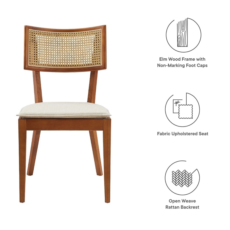 Caledonia Fabric Upholstered Wood Dining Chair Set of 2 in Walnut Beige