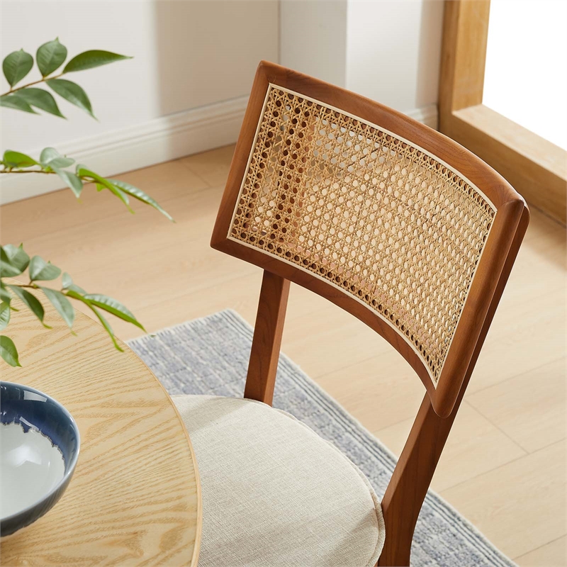 Caledonia Fabric Upholstered Wood Dining Chair Set of 2 in Walnut Beige