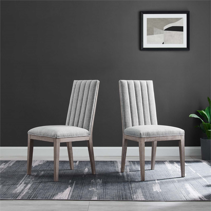 French Vintage Tufted Fabric Dining Side Chairs Set of 2