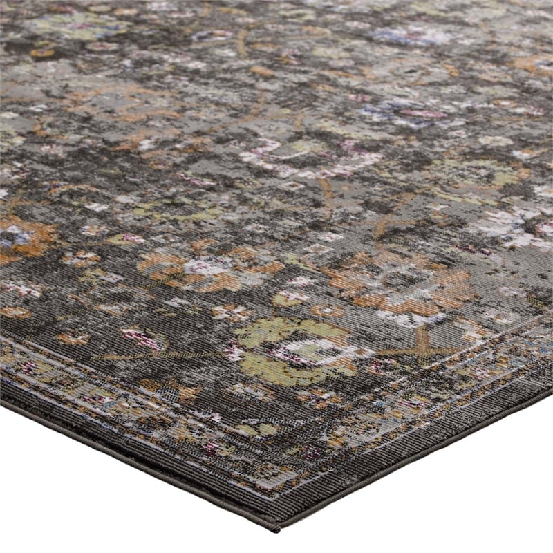 Minu Distressed Floral Lattice 4x6 Area Rug in Black Yellow and Orange