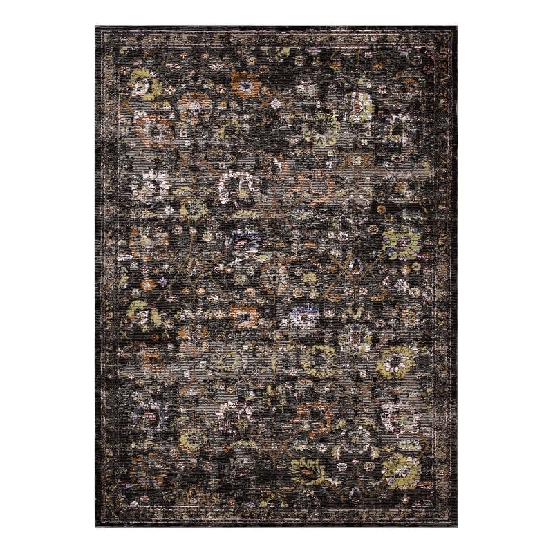 Minu Distressed Floral Lattice 4x6 Area Rug in Black Yellow and Orange