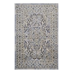 Elqenna Ornate Vintage Floral Turkish 5x8 Area Rug in Blue and Cream