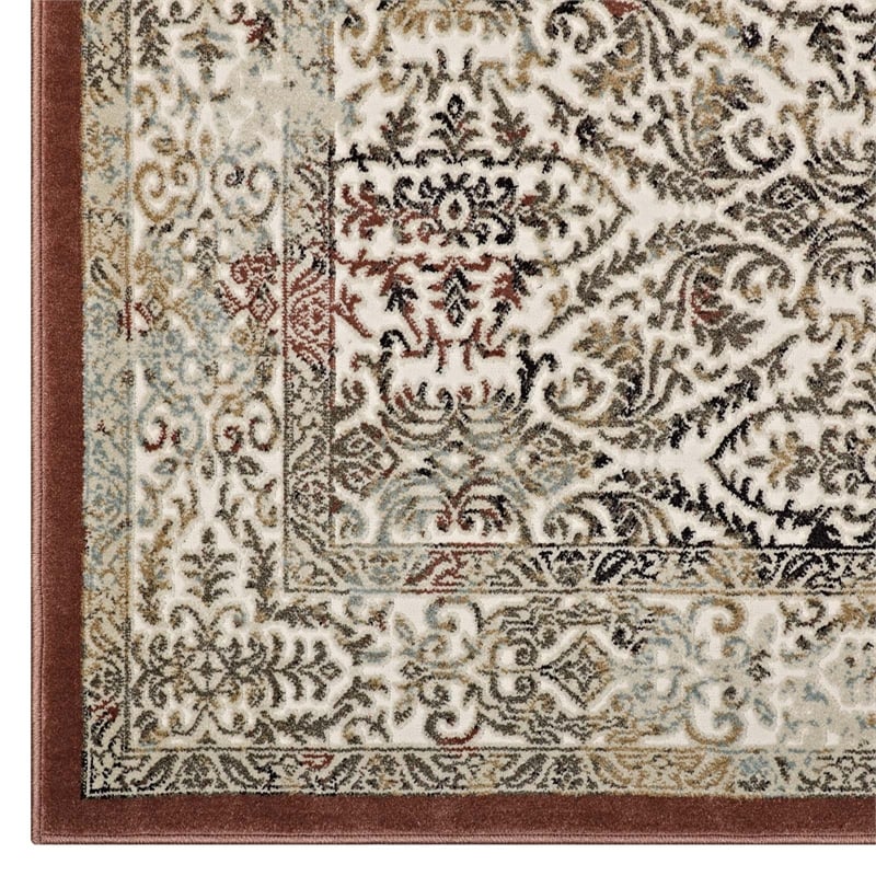 Hester Ornate Turkish 5x8 Vintage Area Rug in Tan and Walnut Brown