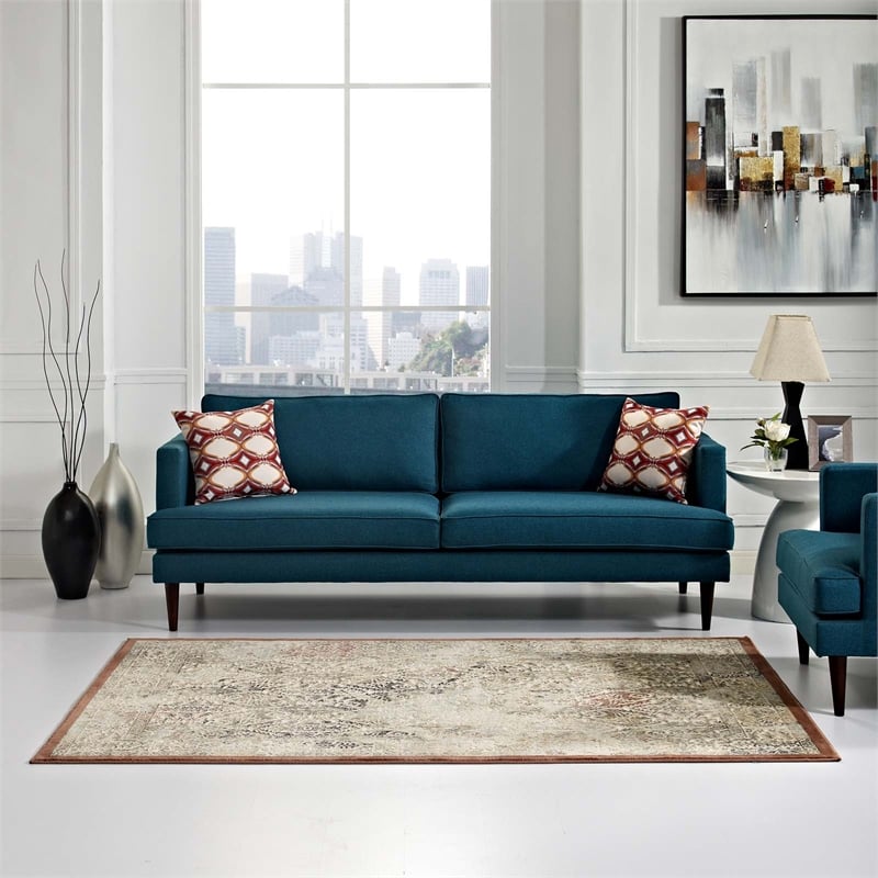 Hester Ornate Turkish 8x10 Vintage Area Rug in Tan and Walnut Brown