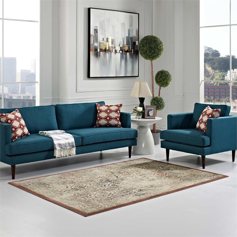 Hester Ornate Turkish 8x10 Vintage Area Rug in Tan and Walnut Brown