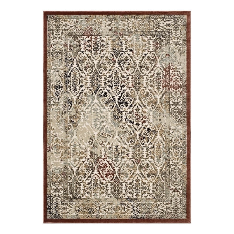 Hester Ornate Turkish 8x10 Vintage Area Rug in Tan and Walnut Brown