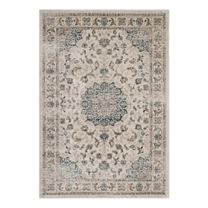 Atara Distressed Vintage Medallion 5x8 Area Rug in Teal and Beige