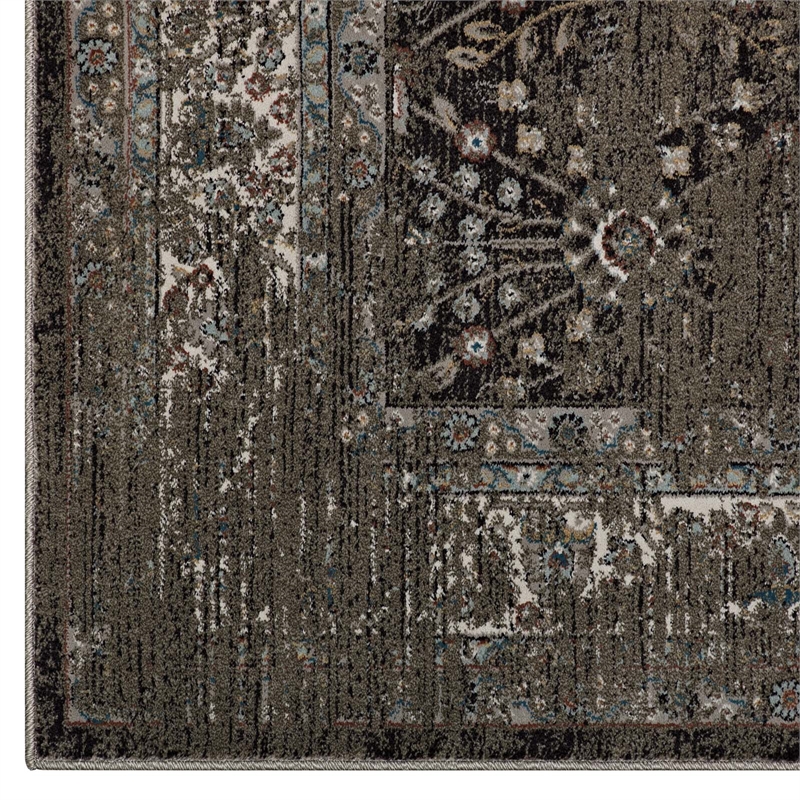 Berit Distressed Vintage Floral Lattice 5x8 Area Rug in Brown and Beige