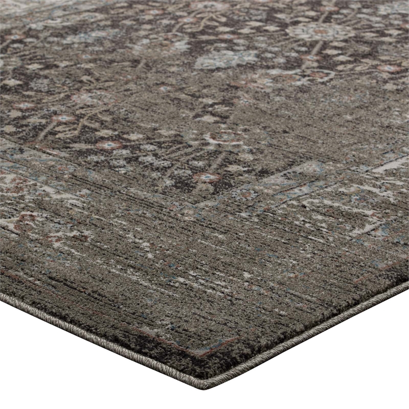 Berit Distressed Vintage Floral Lattice 5x8 Area Rug in Brown and Beige