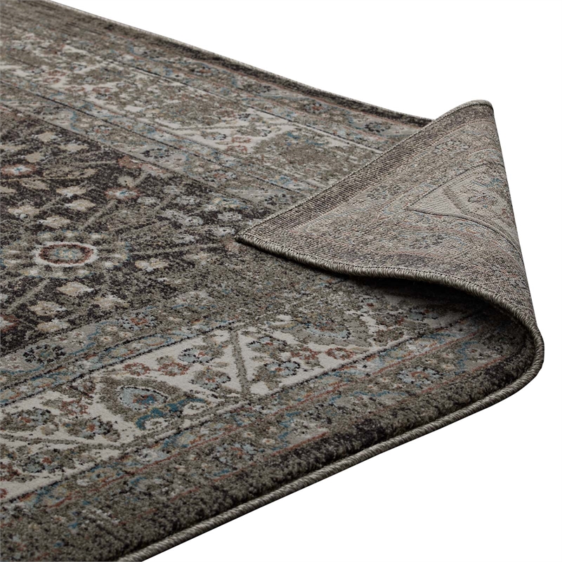 Berit Distressed Vintage Floral Lattice 5x8 Area Rug in Brown and Beige