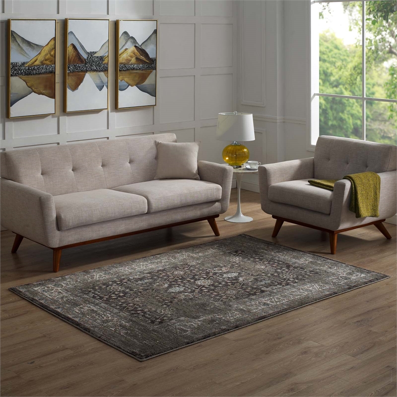 Berit Distressed Vintage Floral Lattice 5x8 Area Rug in Brown and Beige