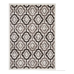 Kalinda Rustic Vintage Moroccan Trellis 5x8 Area Rug in Brown Beige and Ivory