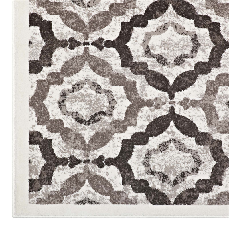 Kalinda Rustic Vintage Moroccan Trellis 8x10 Area Rug in Brown Beige and Ivory