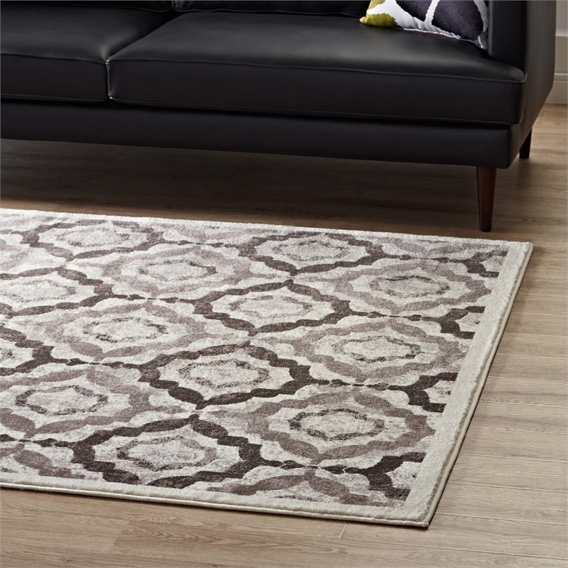 Kalinda Rustic Vintage Moroccan Trellis 8x10 Area Rug in Brown Beige and Ivory