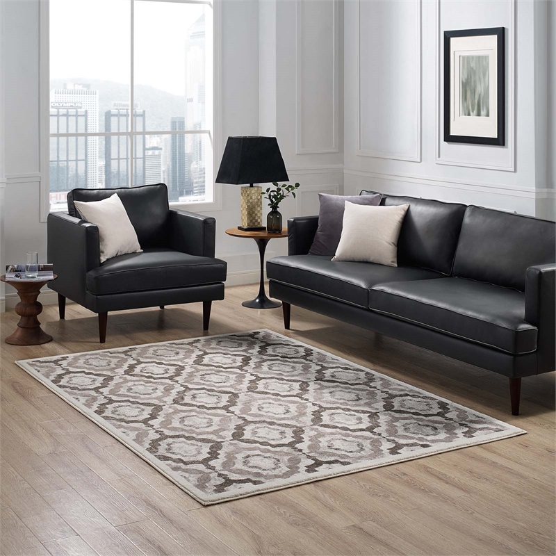 Kalinda Rustic Vintage Moroccan Trellis 8x10 Area Rug in Brown Beige and Ivory